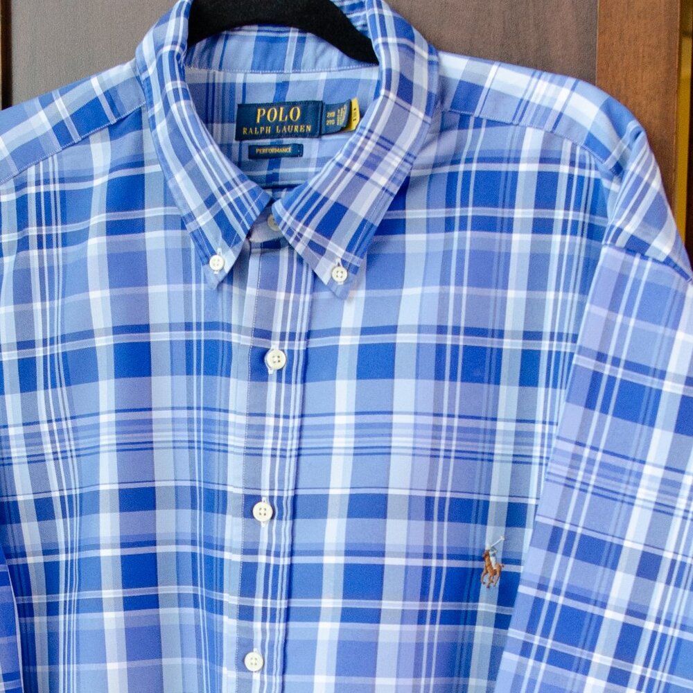 Polo Ralph Lauren Blue Performance Plaid Button-Down Shirt 2XB